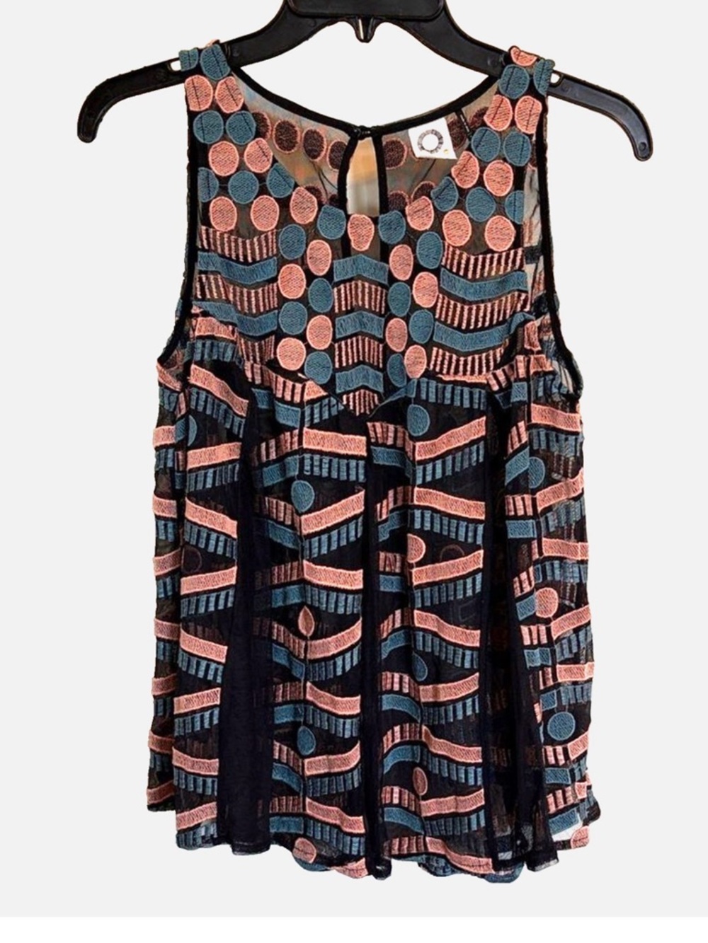 Akemi + Kin Anthropologie Boho Tank Top Womens Small Sheer Embroidered
